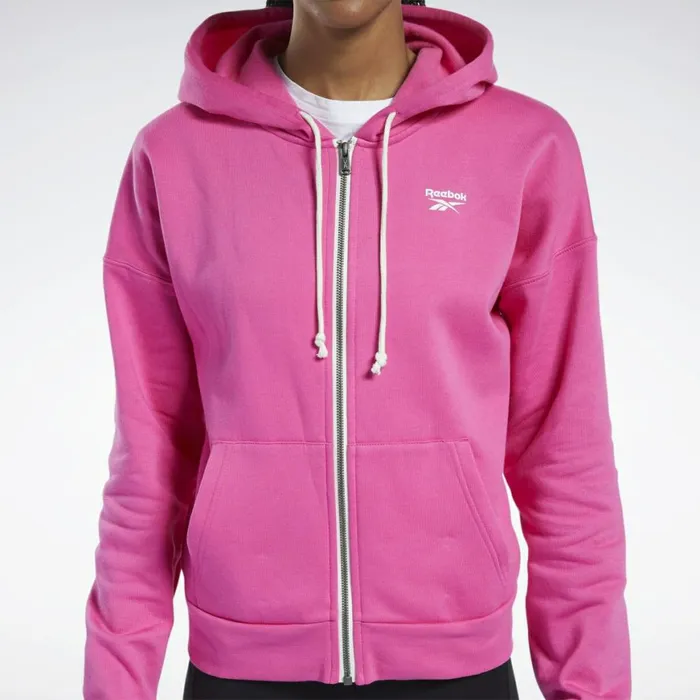 Hoodies and Sweatshirts Womens Reebok Training Essentials FullZip Hoodie Proud Pink