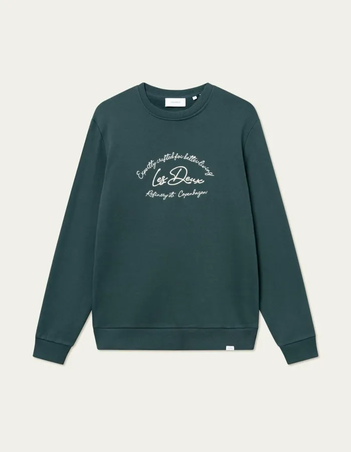 HoodiesSweatshirts Men Les Deux Camden Sweatshirt 8211 Pine GreenIvory