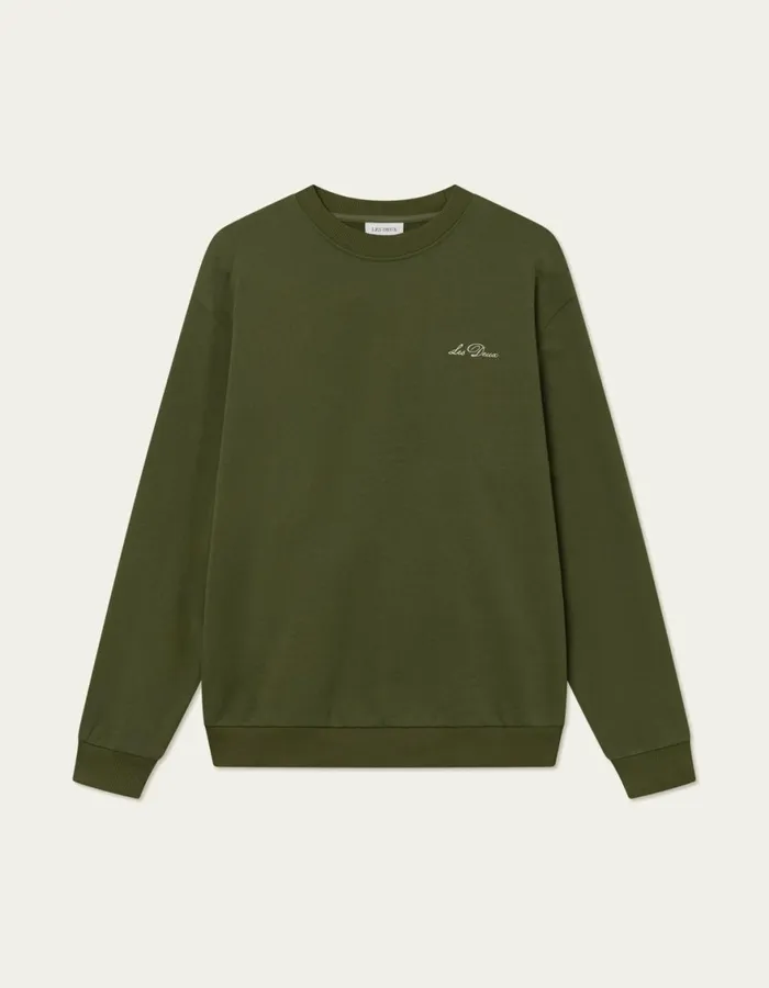 HoodiesSweatshirts Men Les Deux Crew Sweatshirt 8211 Chive GreenLight Ivory