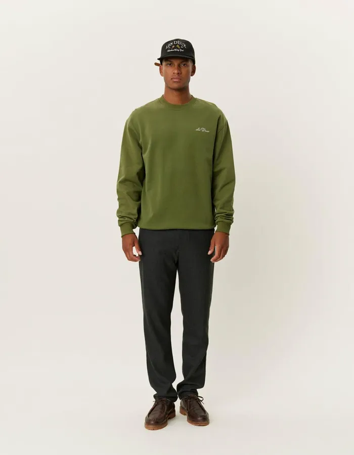HoodiesSweatshirts Men Les Deux Crew Sweatshirt 8211 Chive GreenLight Ivory