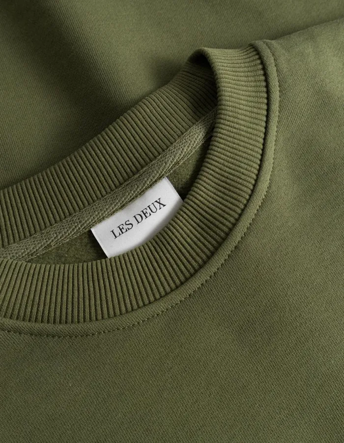 HoodiesSweatshirts Men Les Deux Crew Sweatshirt 8211 Chive GreenLight Ivory