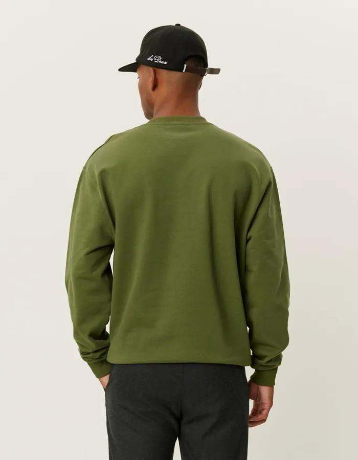 HoodiesSweatshirts Men Les Deux Crew Sweatshirt 8211 Chive GreenLight Ivory