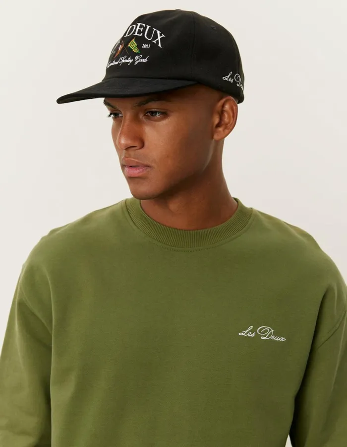 HoodiesSweatshirts Men Les Deux Crew Sweatshirt 8211 Chive GreenLight Ivory