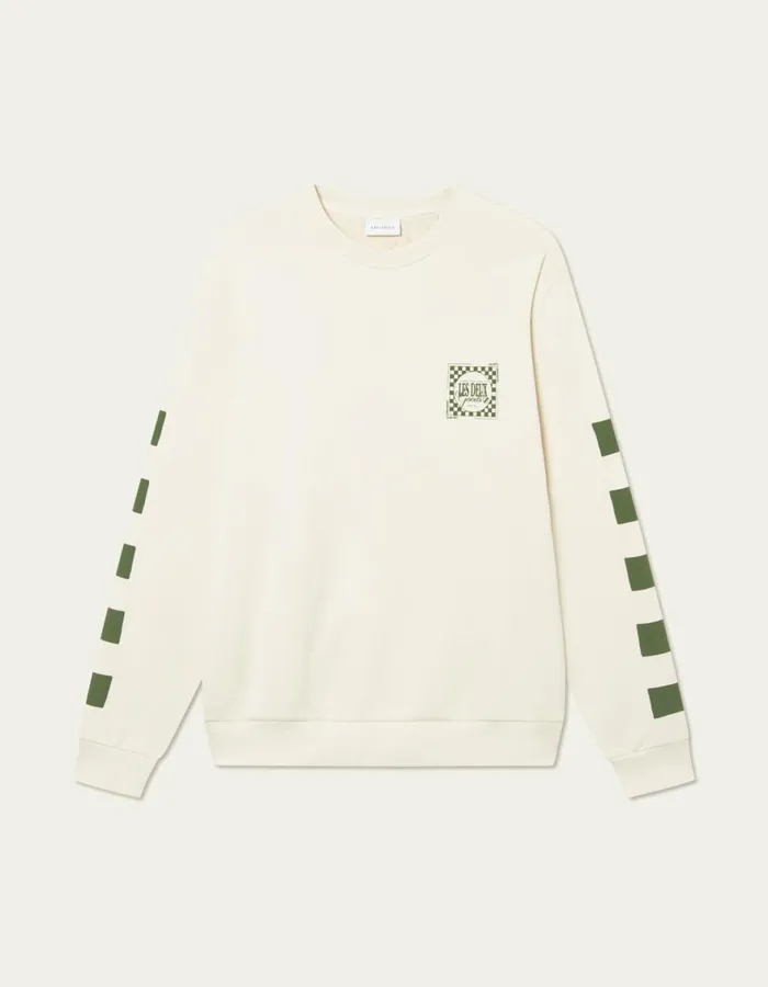 HoodiesSweatshirts Men Les Deux Goods Sweatshirt 8211 IvoryChive Green