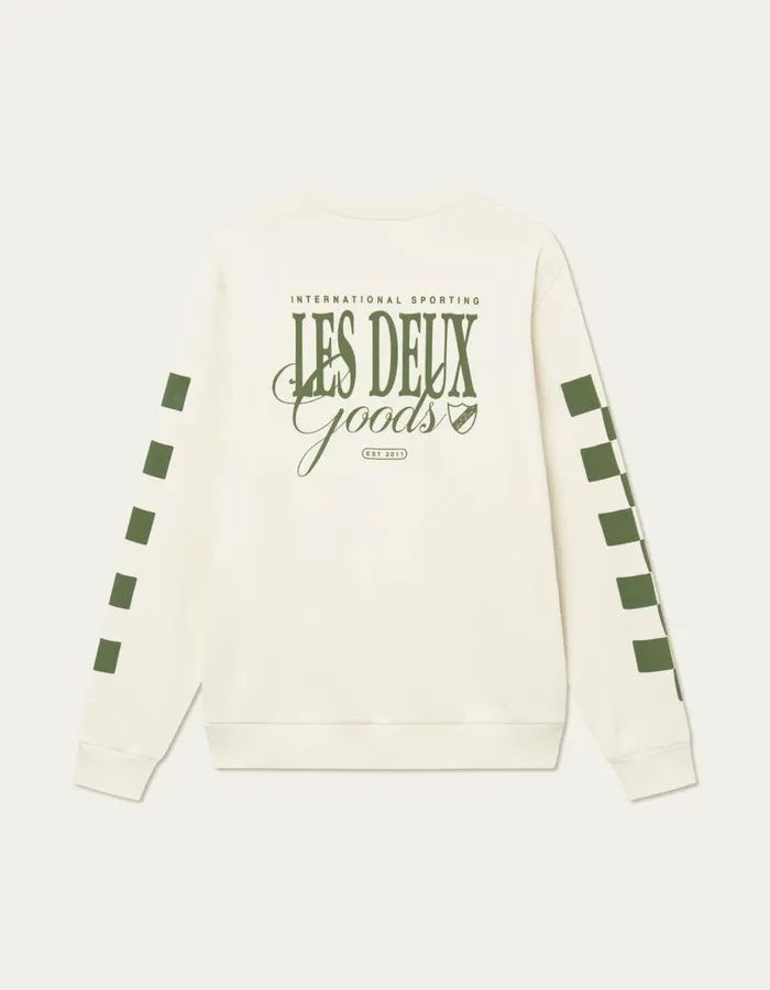 HoodiesSweatshirts Men Les Deux Goods Sweatshirt 8211 IvoryChive Green