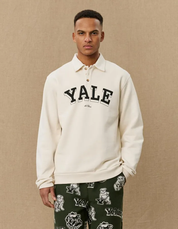 HoodiesSweatshirts Men Les Deux Yale College Polo Sweatshirt 8211 IvoryBlack
