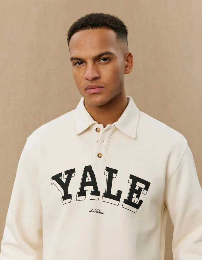 HoodiesSweatshirts Men Les Deux Yale College Polo Sweatshirt 8211 IvoryBlack