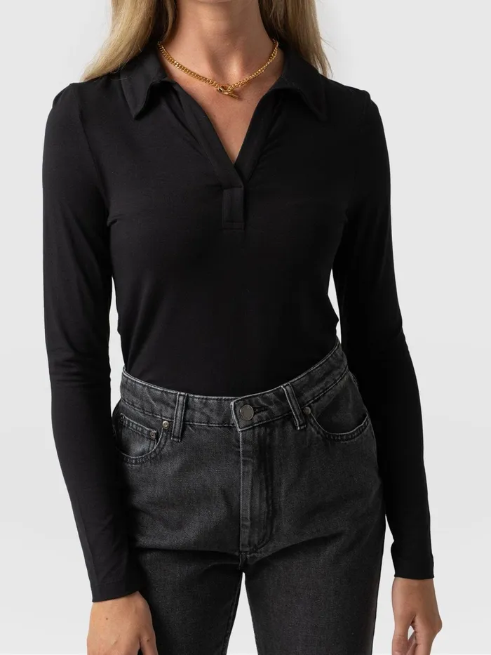 Isla Polo Tee 8211 Black Black Women Saint And Sofia TShirts and Tanks