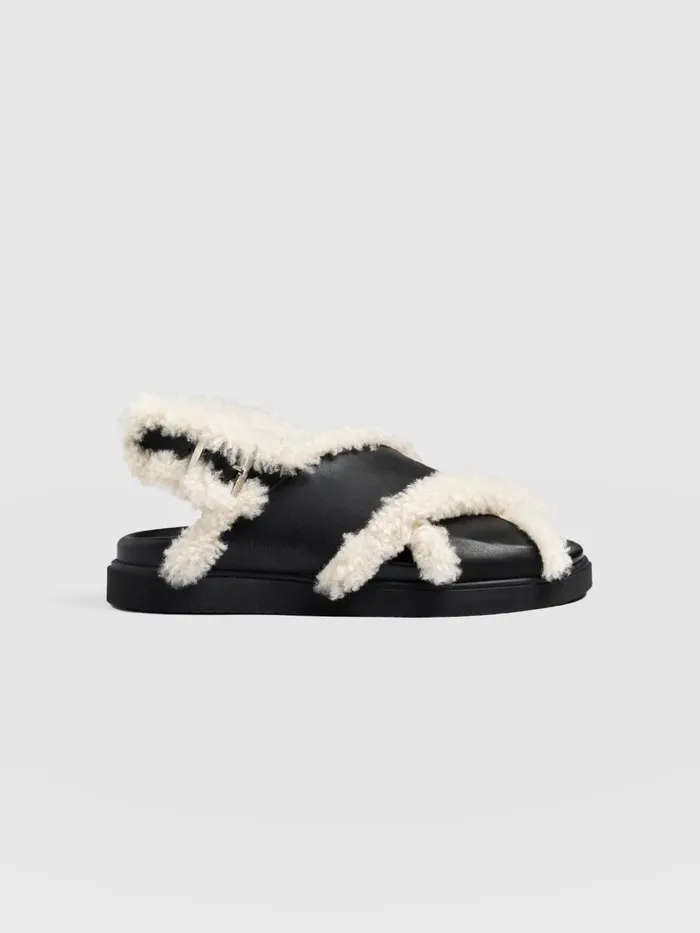 Isla Shearling Sandal 8211 Black Black Women Saint And Sofia All Sandals