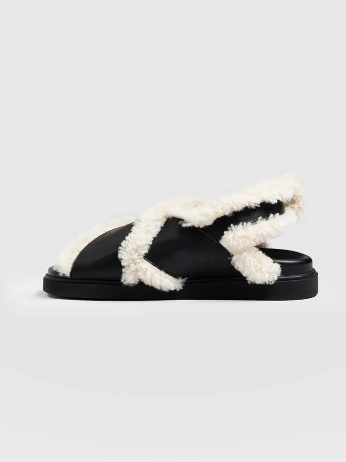 Isla Shearling Sandal 8211 Black Black Women Saint And Sofia All Sandals