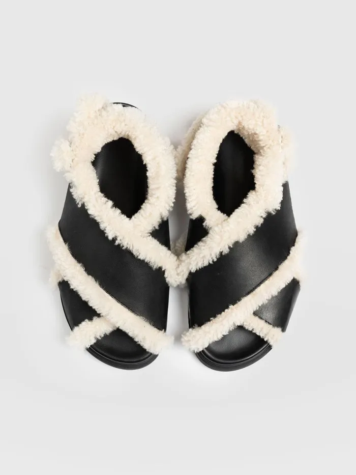 Isla Shearling Sandal 8211 Black Black Women Saint And Sofia All Sandals