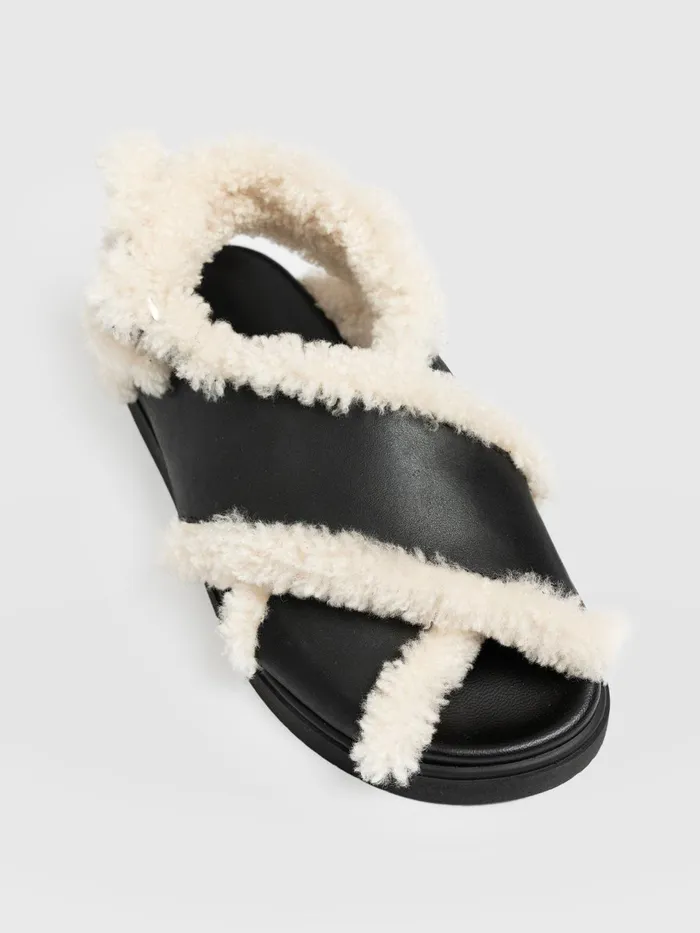 Isla Shearling Sandal 8211 Black Black Women Saint And Sofia All Sandals
