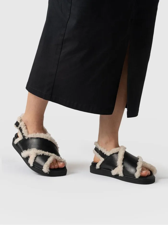 Isla Shearling Sandal 8211 Black Black Women Saint And Sofia All Sandals
