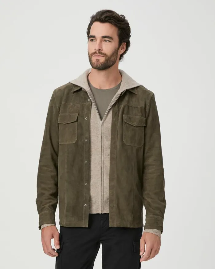 Jackets and Coats Men PAIGE Baltimore Shacket 8211 Soft Olive Suede