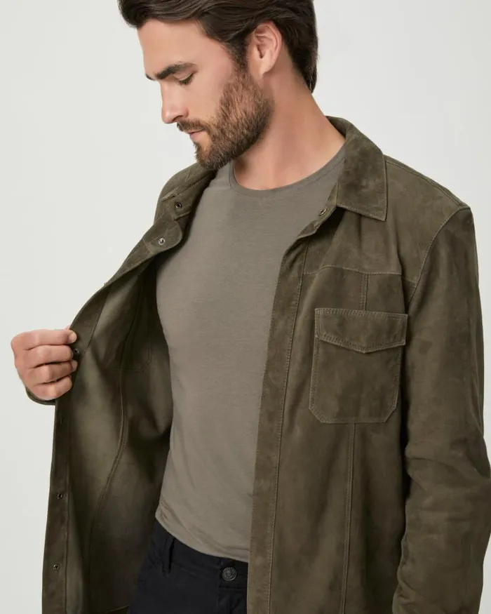 Jackets and Coats Men PAIGE Baltimore Shacket 8211 Soft Olive Suede Jackets and Coats Men PAIGE Baltimore Shacket 8211 Soft Olive Suede
