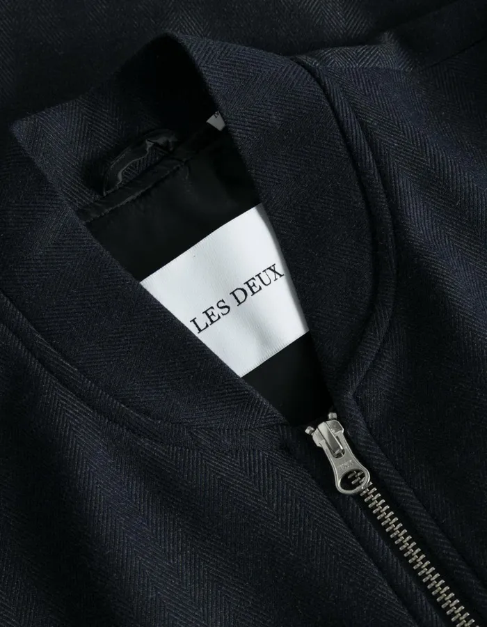 JacketsCoats Men Les Deux Como Reg Herringbone Bomber Jacket 8211 Dark NavyDark Grey Melange