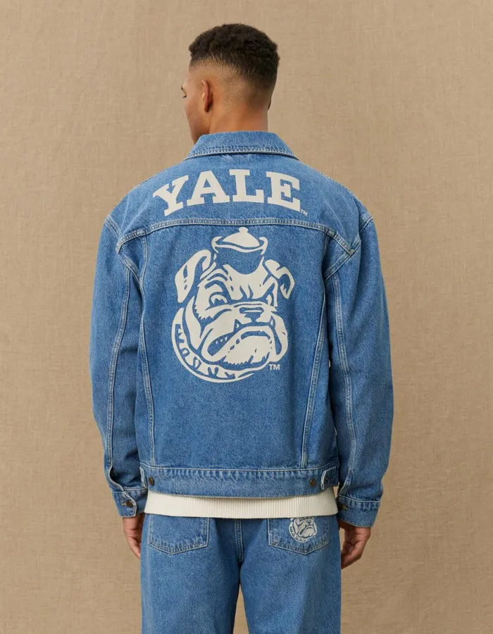 JacketsCoats Men Les Deux Rally Yale Bulldog Denim Jacket 8211 Medium Indigo Wash