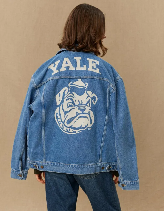 JacketsCoats Men Les Deux Rally Yale Bulldog Denim Jacket 8211 Medium Indigo Wash