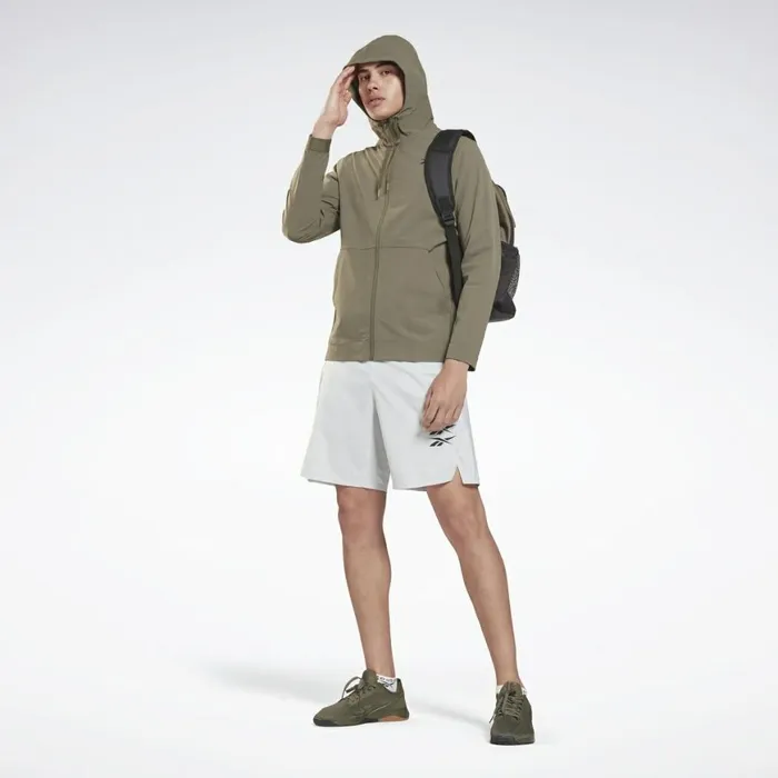Jackets Mens Reebok Performance Woven ZipUp Hoodie Army Green