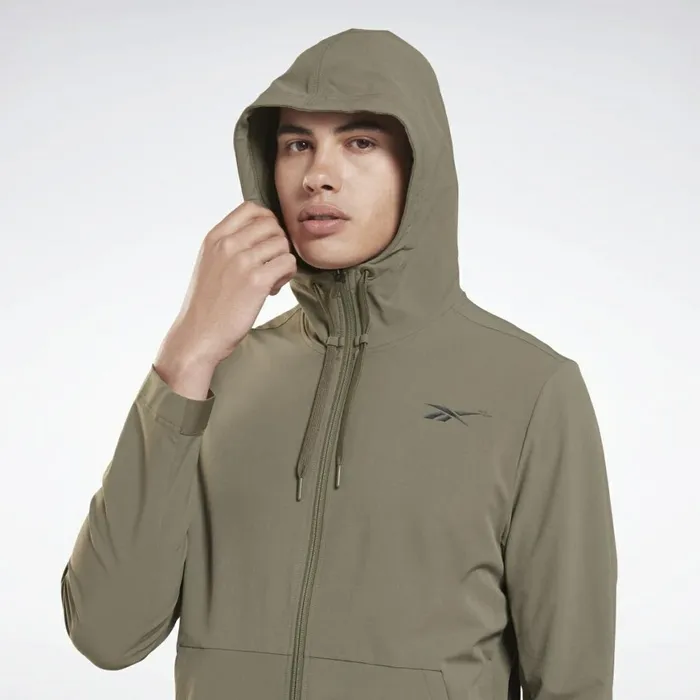 Jackets Mens Reebok Performance Woven ZipUp Hoodie Army Green