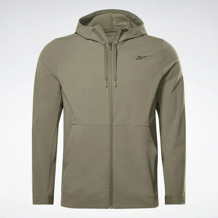 Jackets Mens Reebok Performance Woven ZipUp Hoodie Army Green