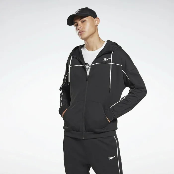 Jackets Mens Reebok Workout Ready Doubleknit ZipUp Hoodie Black