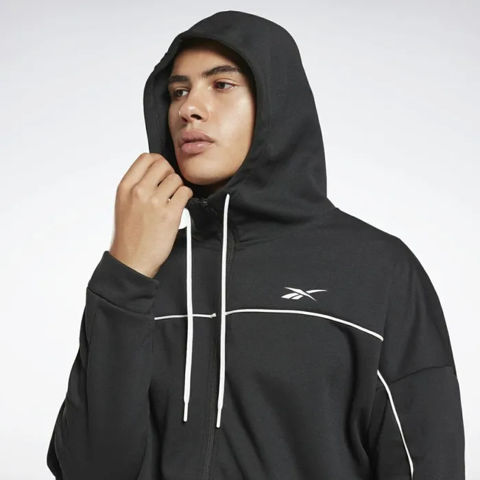 Jackets Mens Reebok Workout Ready Doubleknit ZipUp Hoodie Black