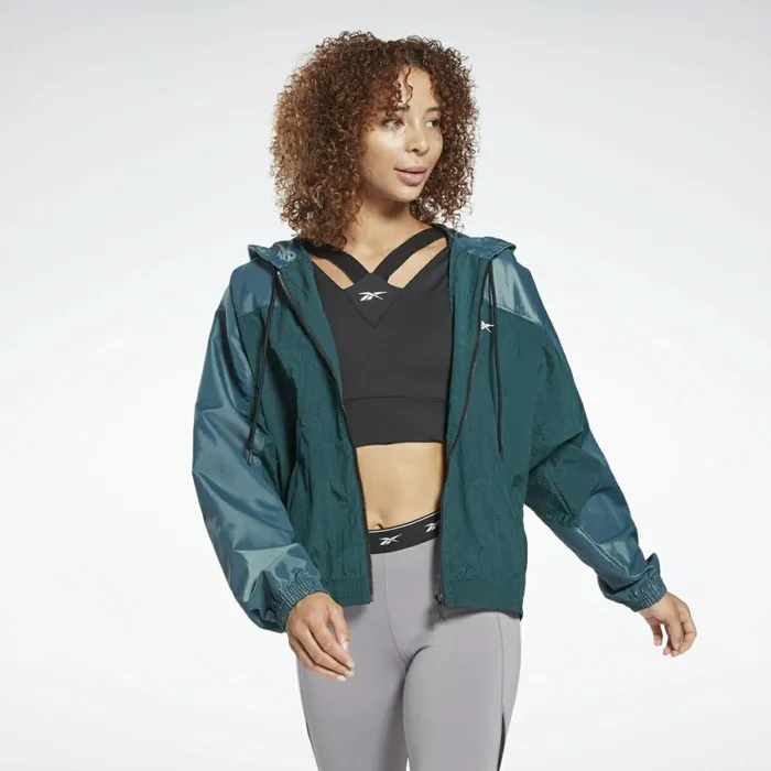 Jackets Womens Reebok Shiny Woven Jacket Forest Green