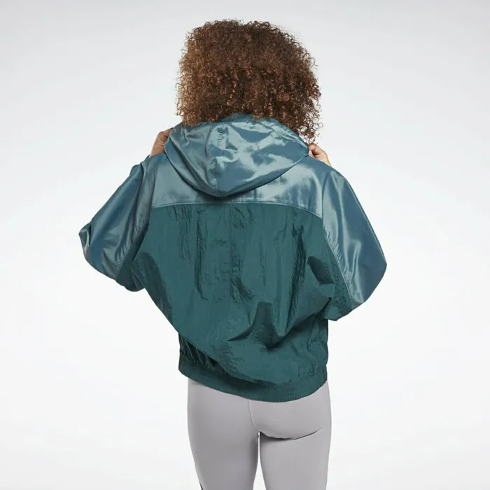 Jackets Womens Reebok Shiny Woven Jacket Forest Green
