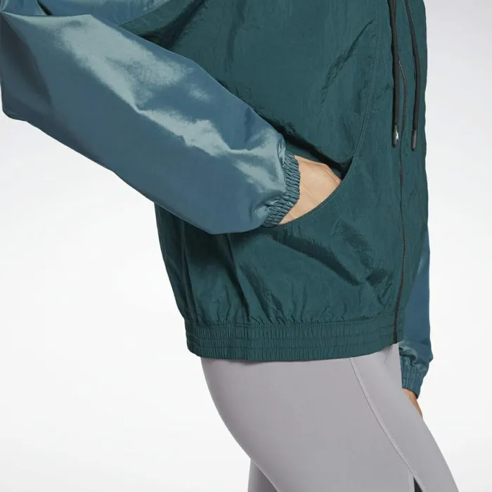 Jackets Womens Reebok Shiny Woven Jacket Forest Green