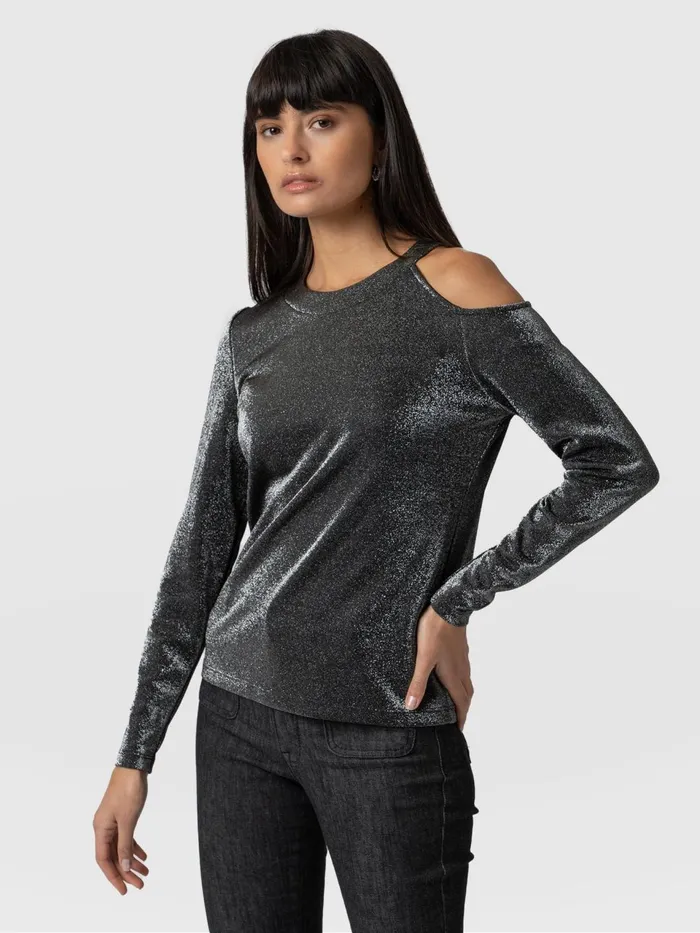 Jasna Cold Shoulder Tee 8211 Silver Silver Women Saint And Sofia TShirts and Tanks