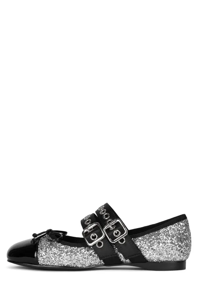 Jeffrey Campbell BALLETIC Silver Glitter Black Combo Women Ballet Flats
