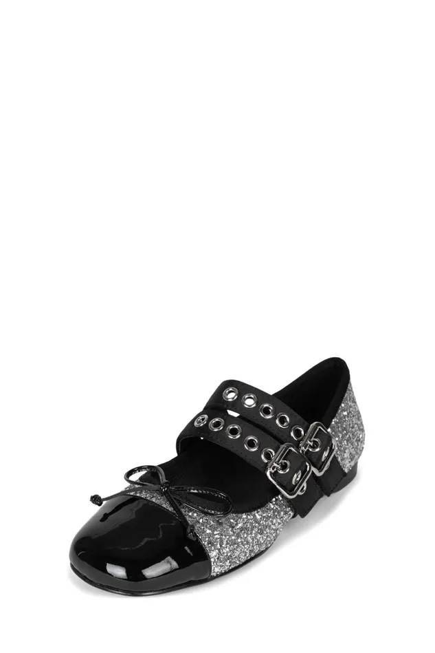 Jeffrey Campbell BALLETIC Silver Glitter Black Combo Women Ballet Flats