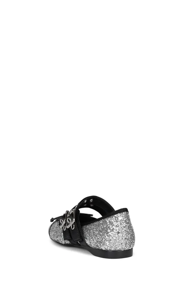 Jeffrey Campbell BALLETIC Silver Glitter Black Combo Women Ballet Flats