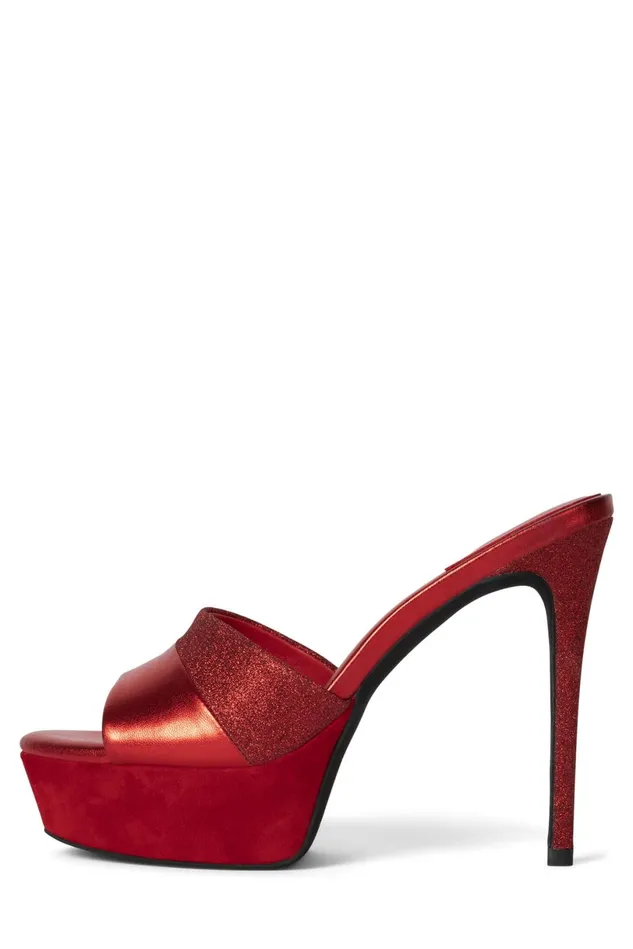 Jeffrey Campbell BORDERLINE Red Glitter Combo Women Sandal
