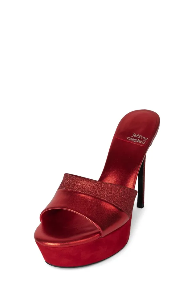 Jeffrey Campbell BORDERLINE Red Glitter Combo Women Sandal