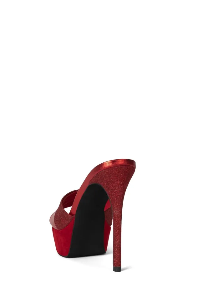 Jeffrey Campbell BORDERLINE Red Glitter Combo Women Sandal