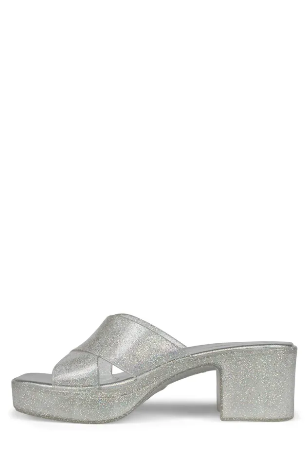 Jeffrey Campbell BUBBLEGUM Silver Iridescent Glitter Women Sandal