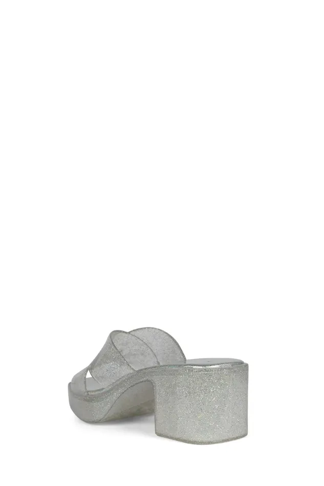 Jeffrey Campbell BUBBLEGUM Silver Iridescent Glitter Women Sandal