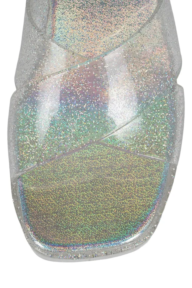 Jeffrey Campbell BUBBLEGUM Silver Iridescent Glitter Women Sandal