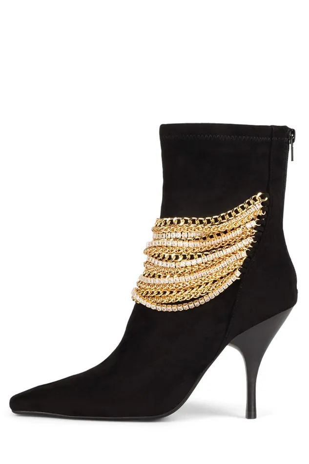 Jeffrey Campbell CHAINGEMD Black Suede Gold Women Ankle To Mid
