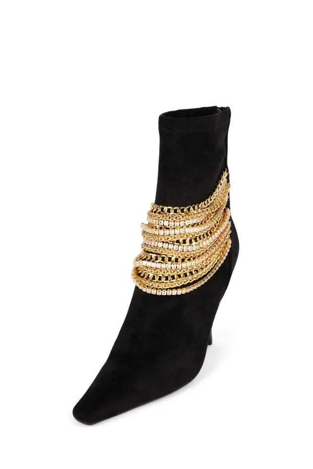 Jeffrey Campbell CHAINGEMD Black Suede Gold Women Ankle To Mid