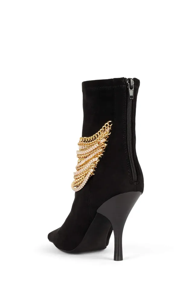Jeffrey Campbell CHAINGEMD Black Suede Gold Women Ankle To Mid