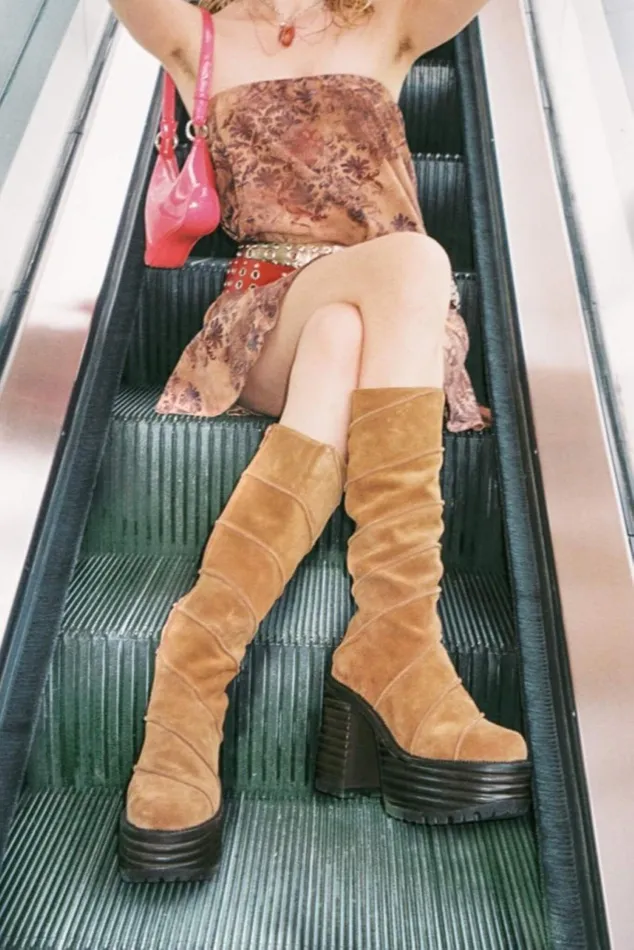 Jeffrey Campbell CHERRYPIE Tan Oiled Suede Women Boot