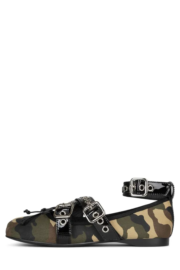 Jeffrey Campbell CHOREO Khaki Camo Black Women Ballet Flats