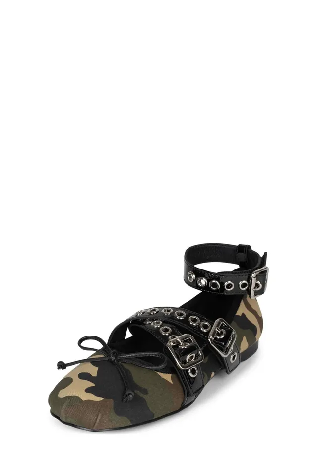 Jeffrey Campbell CHOREO Khaki Camo Black Women Ballet Flats