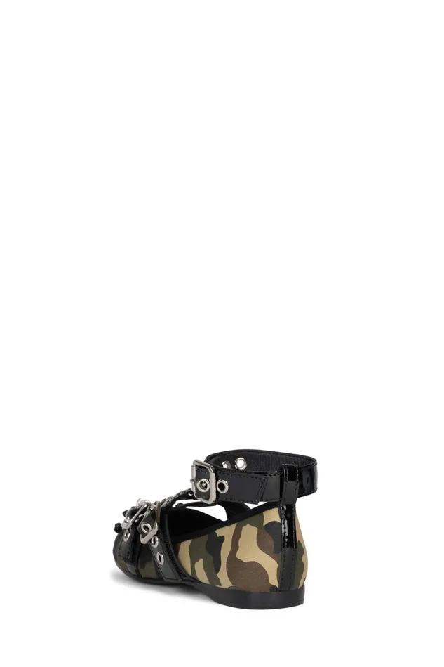Jeffrey Campbell CHOREO Khaki Camo Black Women Ballet Flats