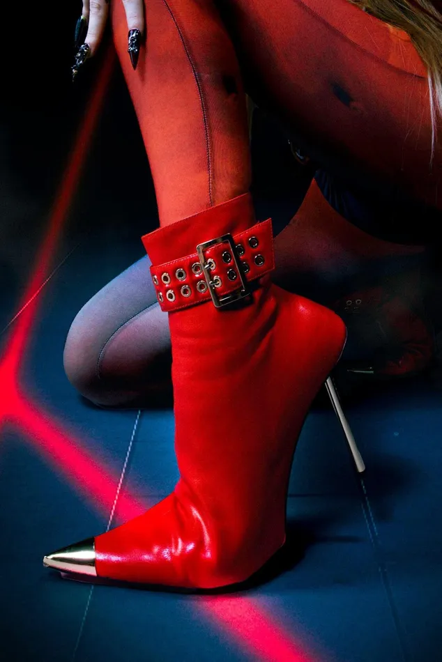Jeffrey Campbell CLOUT Red Gold Women Ankle To Mid