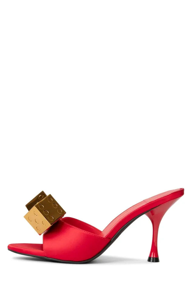 Jeffrey Campbell DICE Red Satin Gold Women Heel