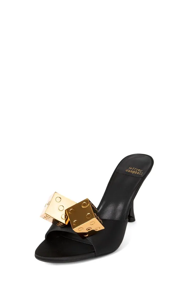 Jeffrey Campbell DICE Red Satin Gold Women Heel
